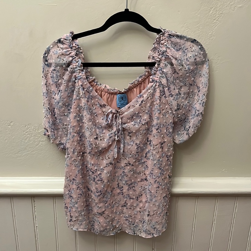 CeCe, blouse, pink with blue and purple flower